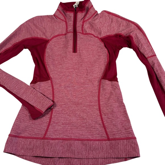 lululemon athletica Tops - Lululemon Run for Gold LS 1/2 Zip Pullover berry Heather Thumbholes Women  4‎